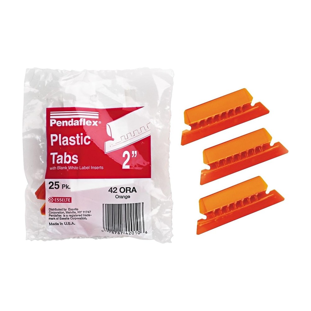 Hanging Folder Tabs, 2", Clear Orange, 25 Tabs and Inserts per Pack (42 ORA)