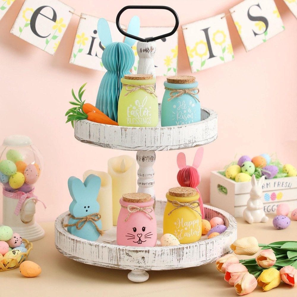 Easter Decor, Easter Tiered Tray Decorations, 4 Pcs Bunny Mini Jars for Table...
