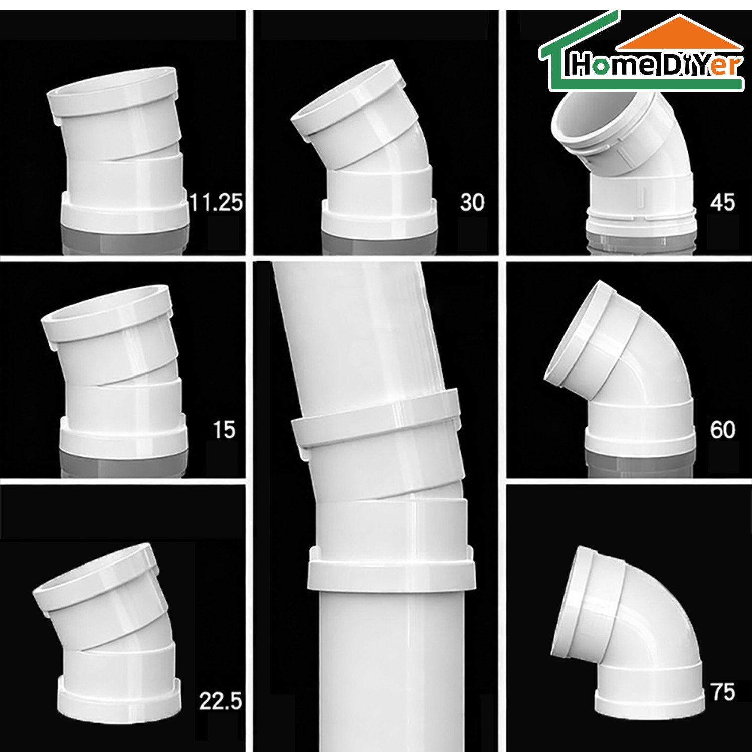 PVC Drain Pipe Coupling Connector Plumbing Fitting Elbow Various Angles / Size