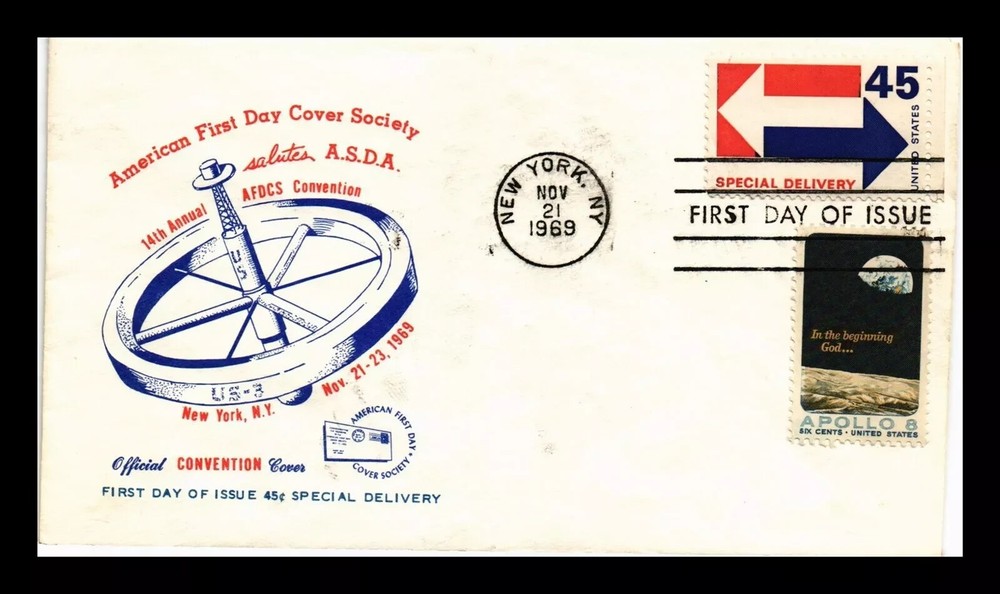 45c SPECIAL DELIVERY 1969  #E22 APOLLO 8 SPACE COMBO AFDCS CACHET FDC UNADDR