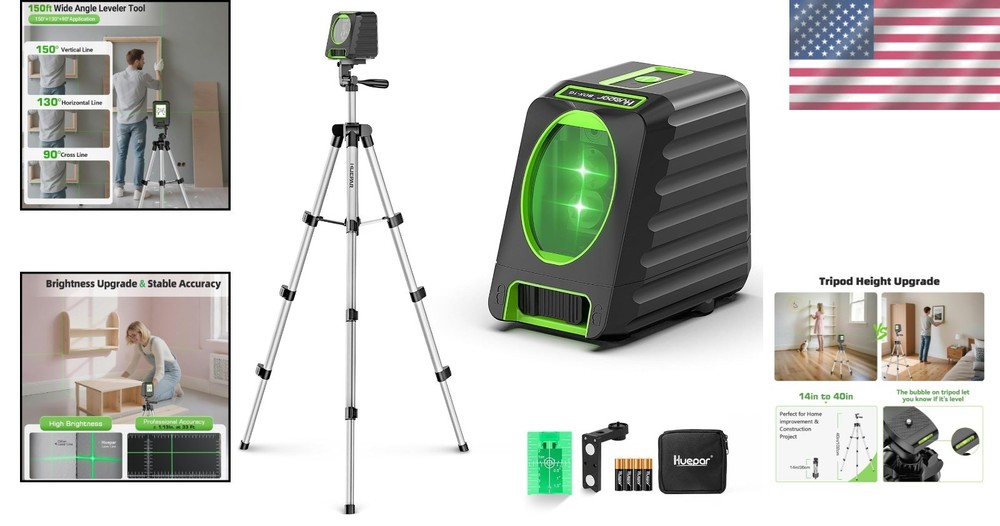 Professional-Grade Laser Level with 197ft Pulse Mode & Adjustable 40in Tripod
