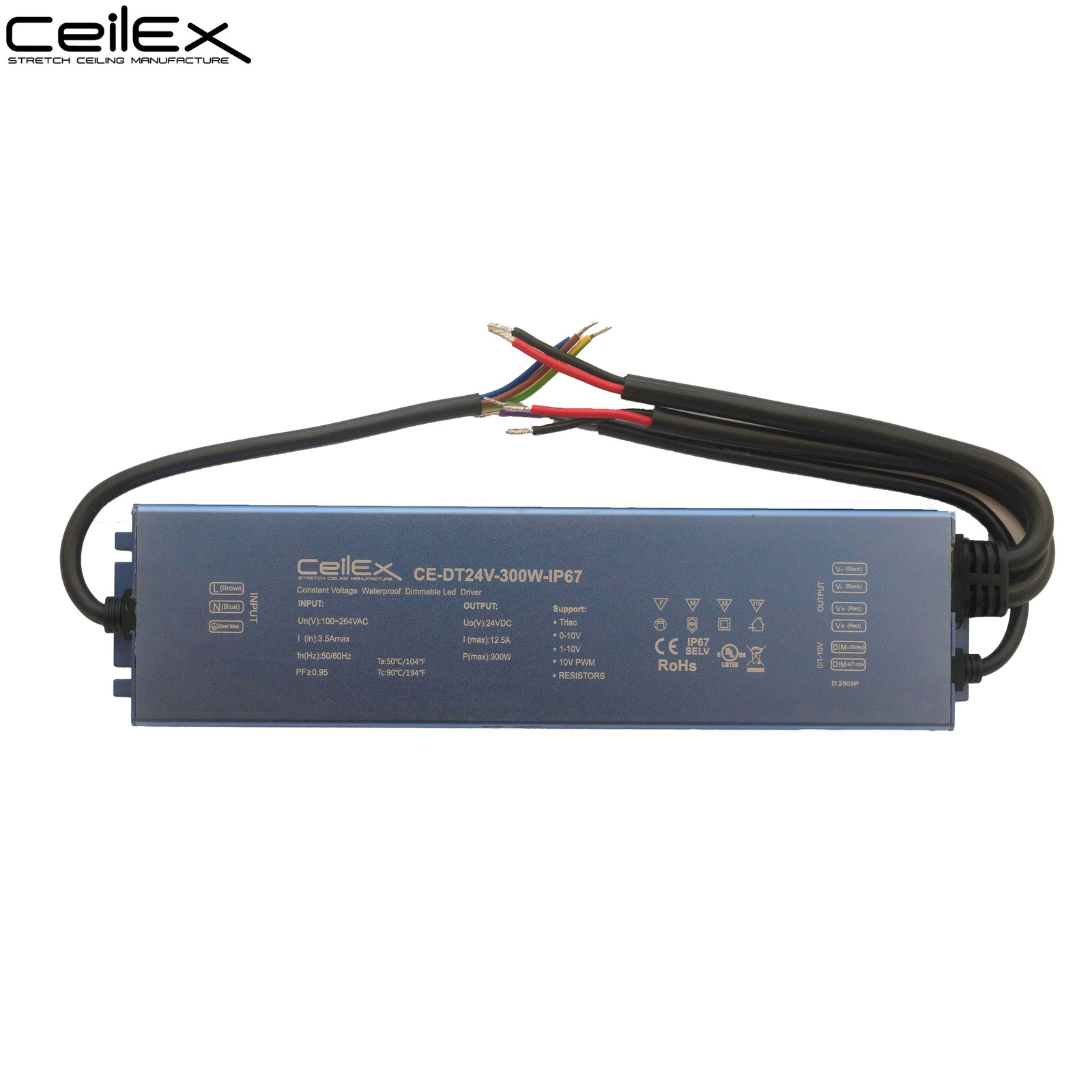 Dimmable TRIAC LED Driver 24V 300W IP67 Power Supply Transformer + UL Listed