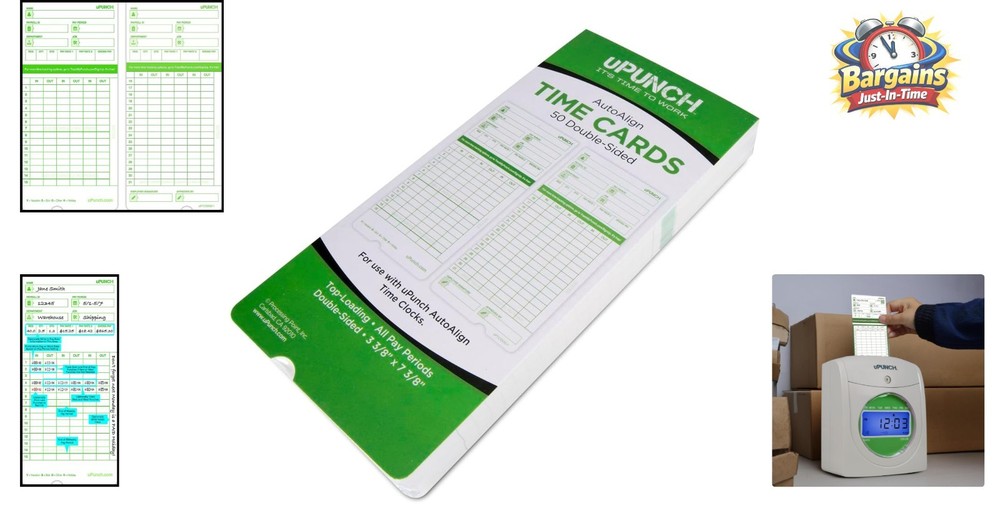 Versatile Time Clock Cards HN3000 - 50 Two-Sided Cards, Solid Design, 7.37x3.37