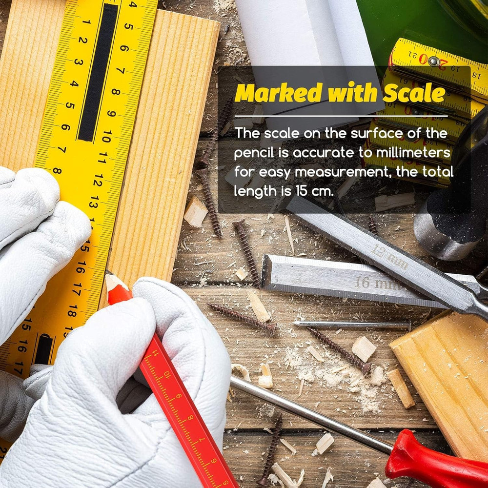 100 Pieces Carpenter Pencils Bulk Octagonal Red Hard Black Carpenter Constructio