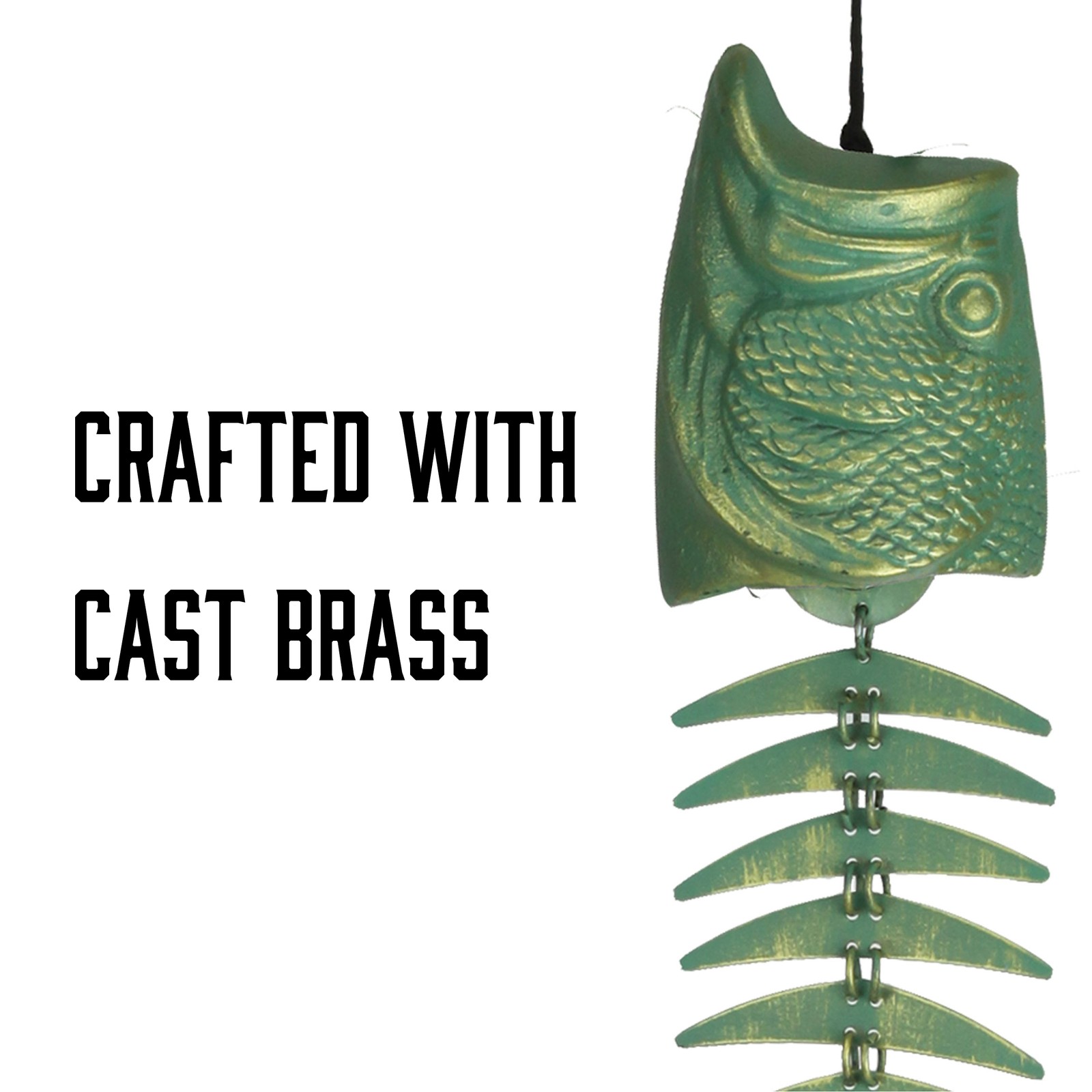 River's Edge Products Fishbone Wind Chime, Fish Skeleton Wind Bell with Patina