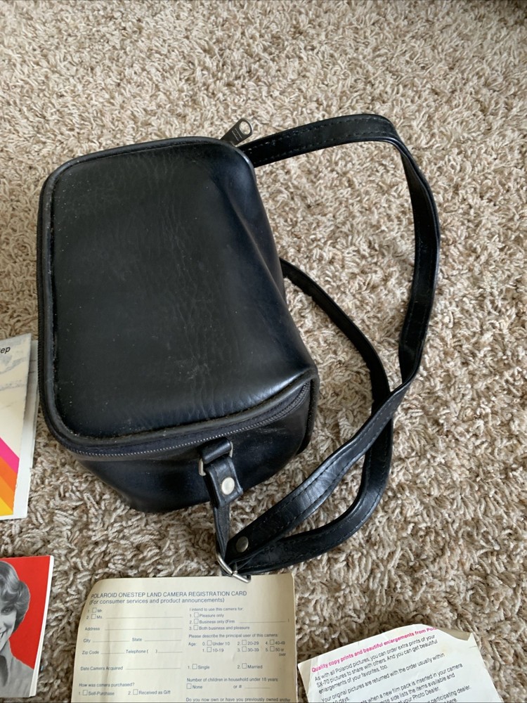 VTG Polaroid Rainbow Stripe One Step Land Instant Camera, ITT Magic Flash & Case