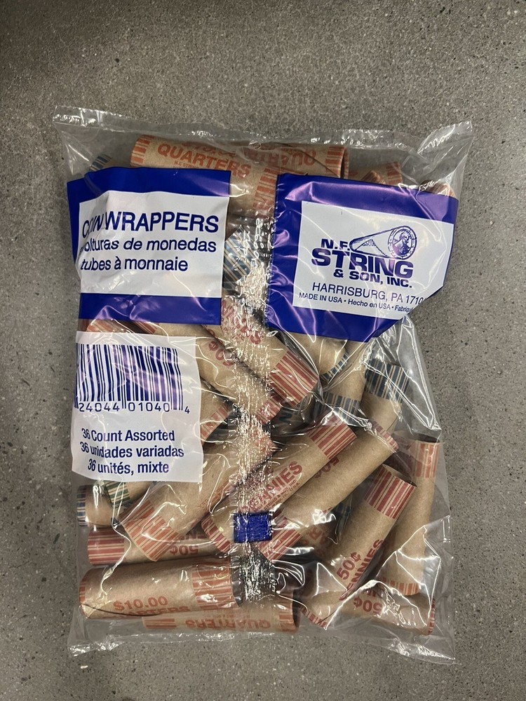 Assorted Pre-Formed Coin Wrappers 36 Pieces