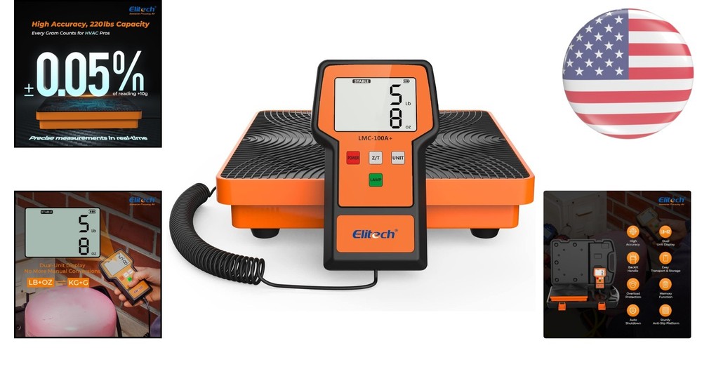 Durable 220Lb Refrigerant Scale with Slip-Resistant Platform & Backlit Display