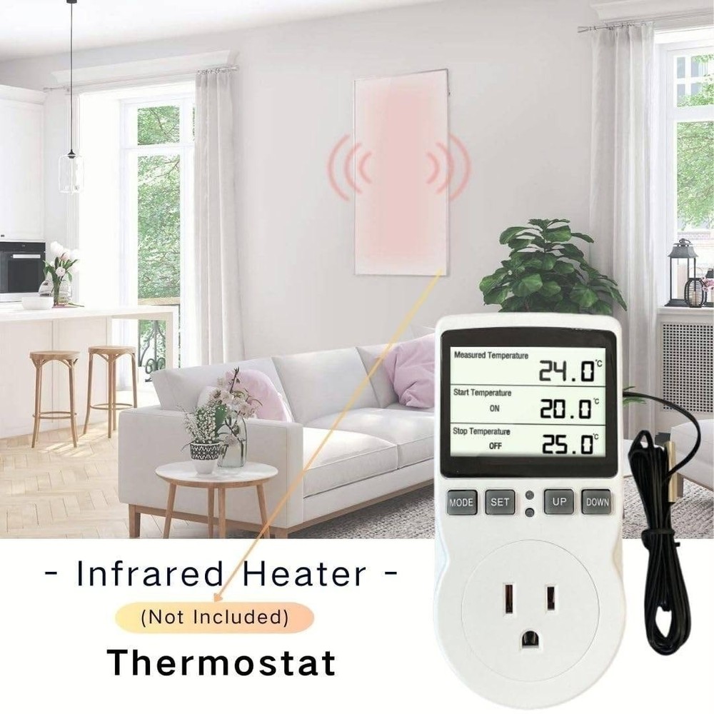 Digital Thermostat Controller Plug In Outlet Timer 1800W Heating Cooling Probe