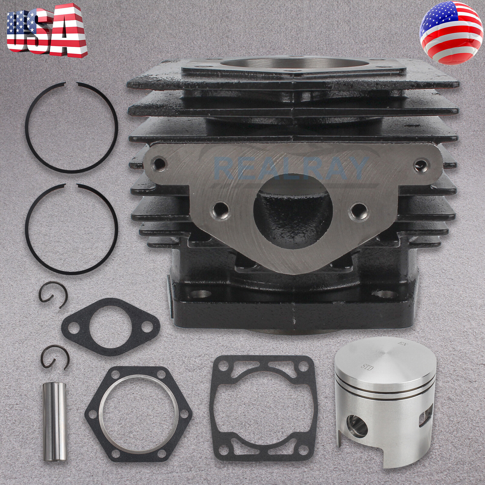 For 1976-1988 EZGO 2 Cycle Gas Golf Cart Top End Rebuild Kit Cylinder & Piston