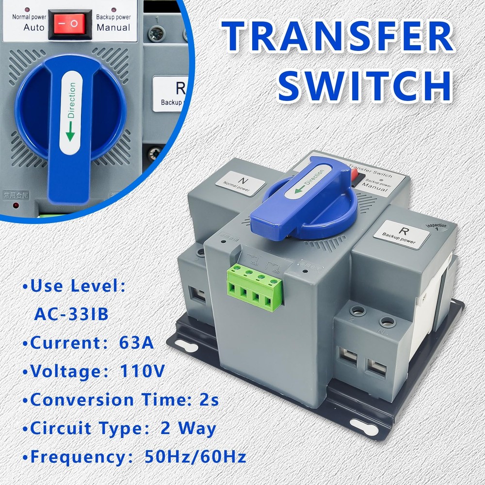 110V Dual Power Automatic Transfer Switch 2P 63A Generator Changeover Switch ...