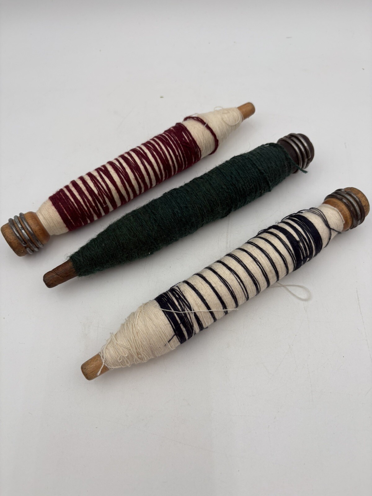 Vintage Wood Sewing Spool Textile Bobbin Set Of 3