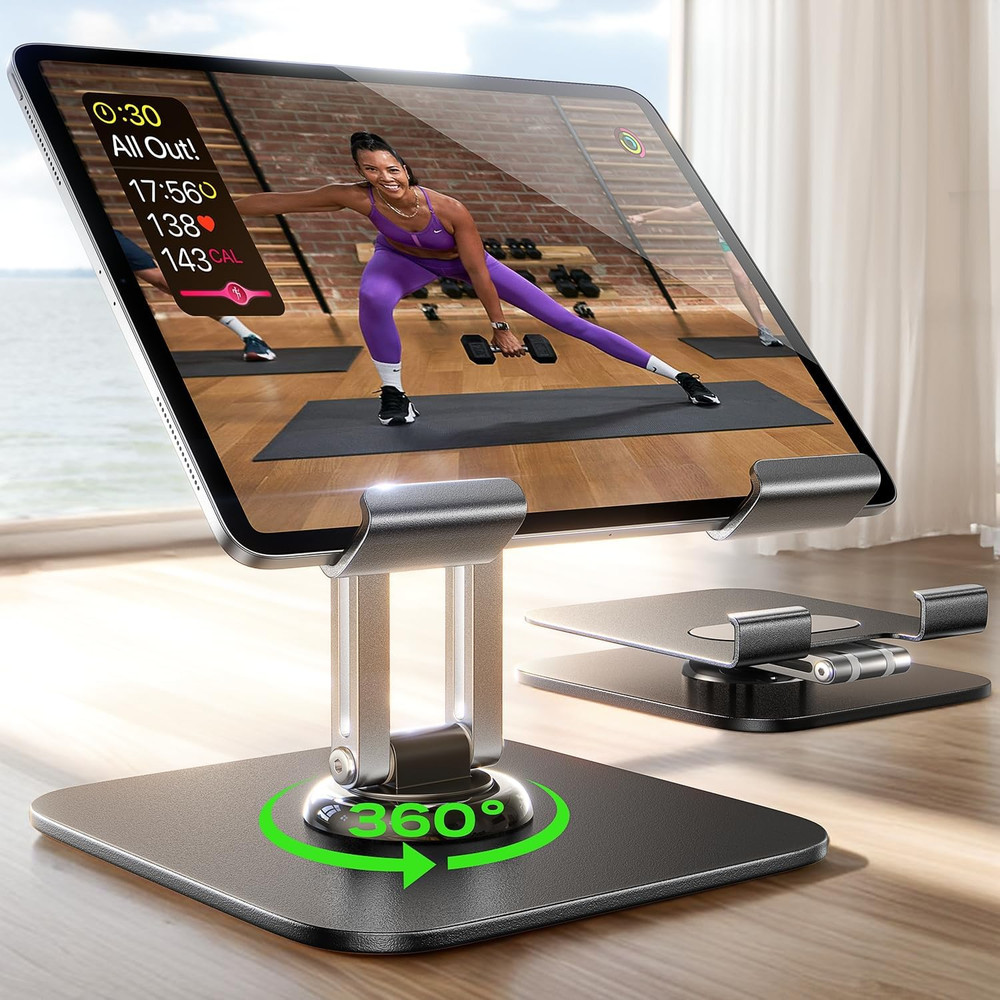 Ipad Stand Holder Adjustable Tablet Stand for Desk Rotating Black