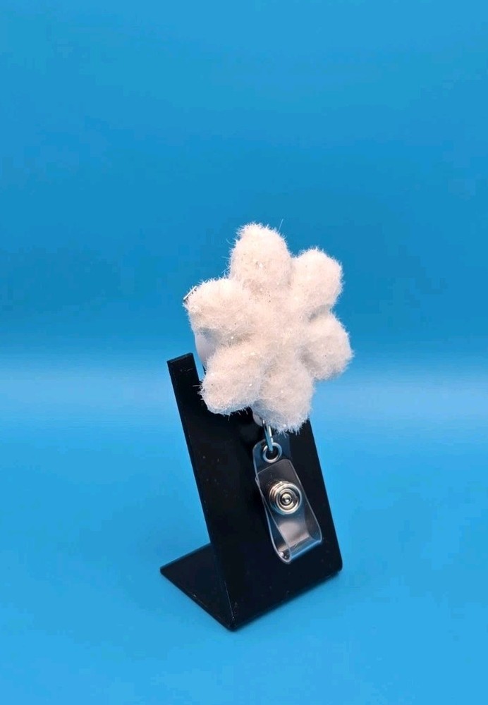 White Plush Snowflake Plush Badge Reel