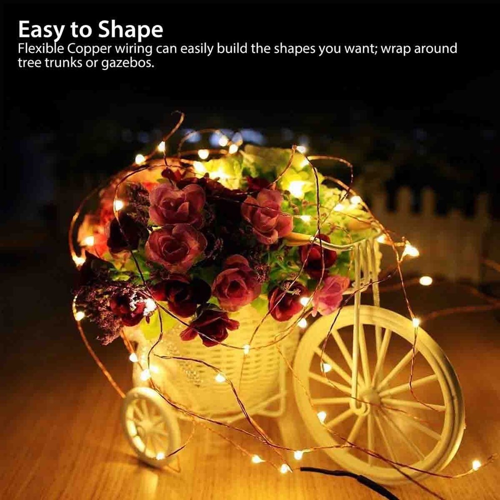 2-Pack 100LED Solar String Lights 8 Modes Copper Wire Waterproof Outdoor Lights