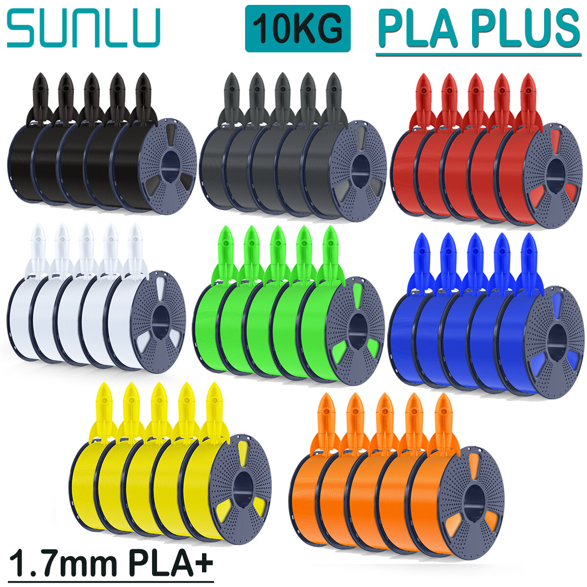 SUNLU 10x 1KG PLA+ 3D Printer Filament 1.75mm PLA Plus 10KG For FDM 3D Printers