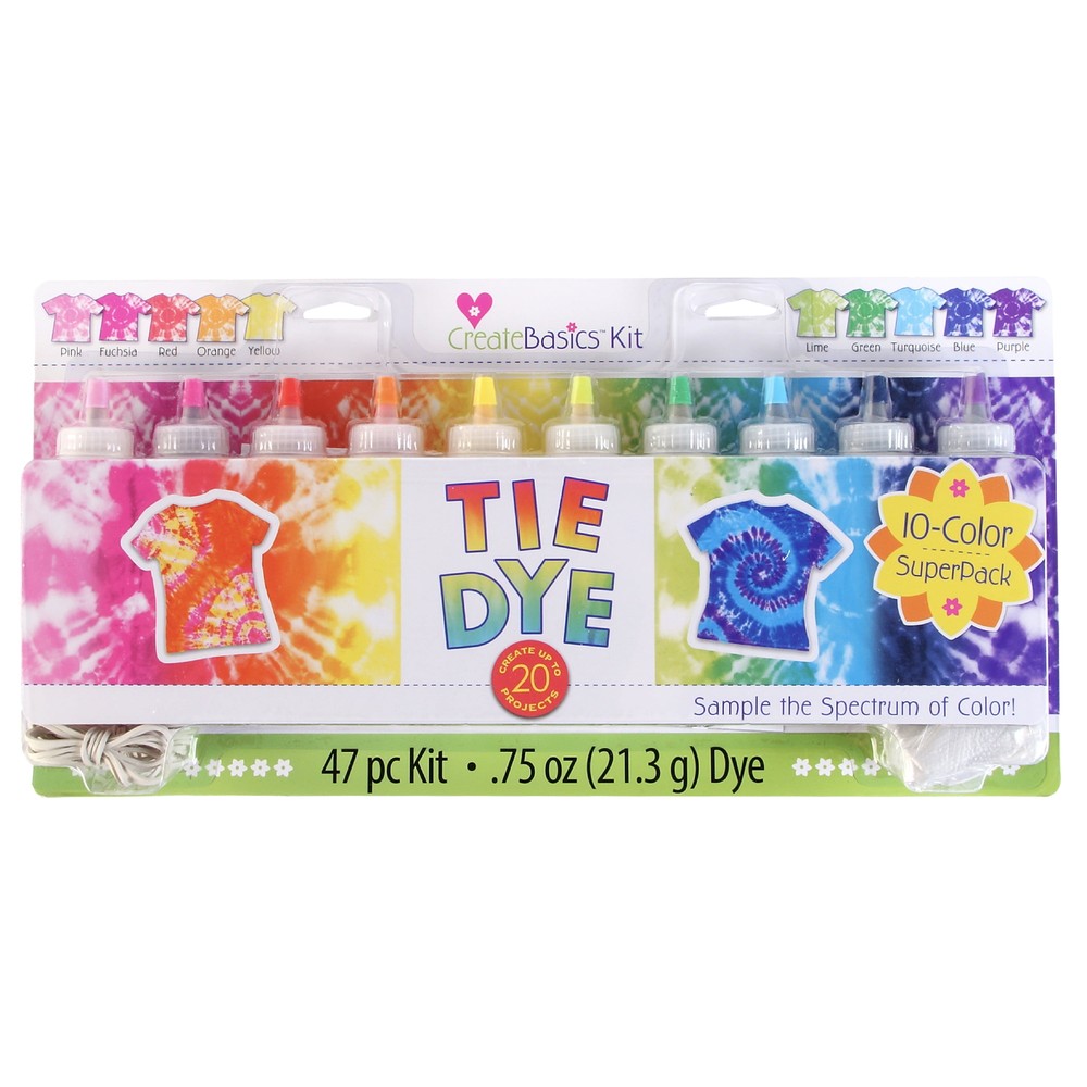 Practical,Minimalistic,Create Basics 10 Color Tie Dye Kit, Rainbow Colors