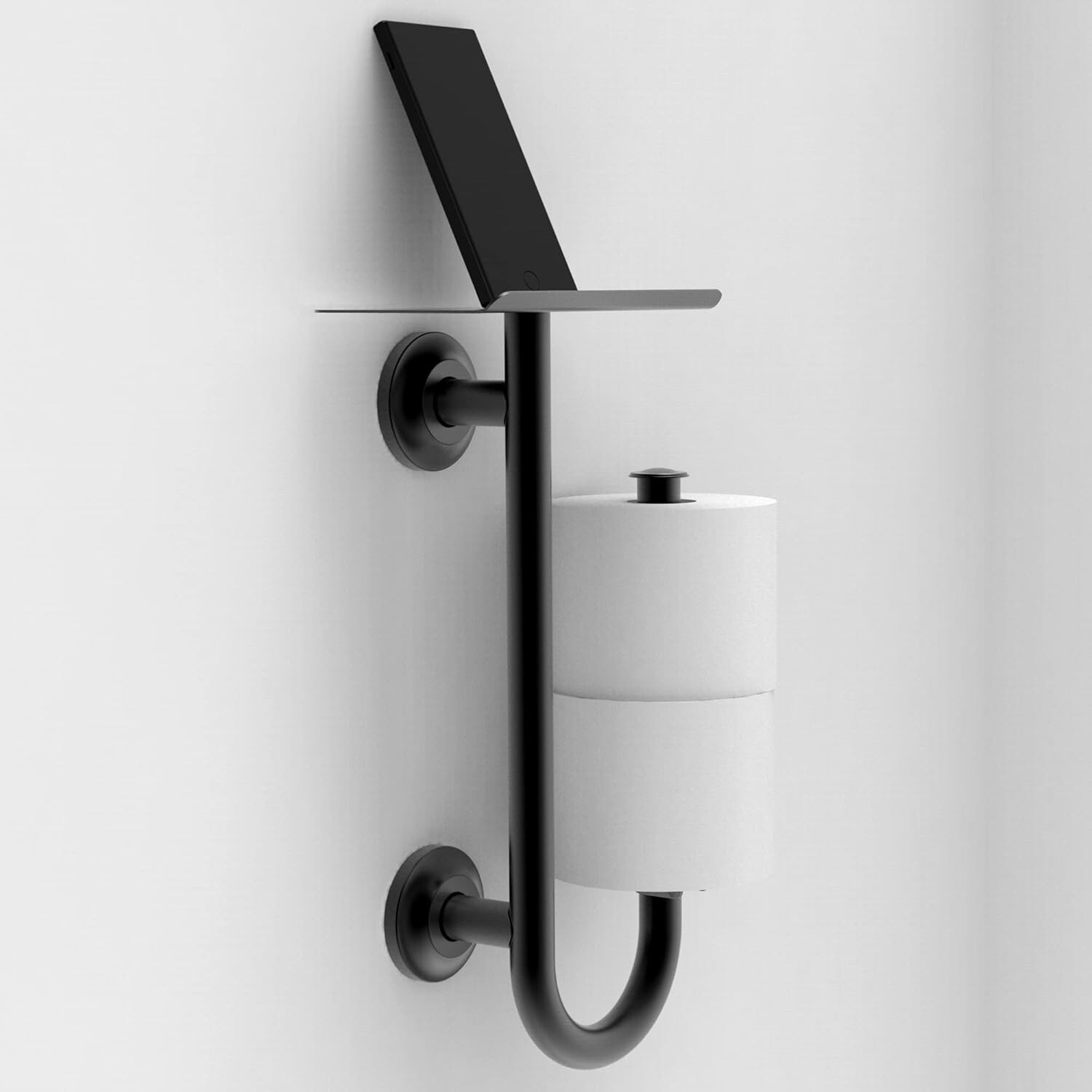 3-in-1 Stainless Steel Double Toilet Paper Holder with Heavy Duty Grab Bar and T