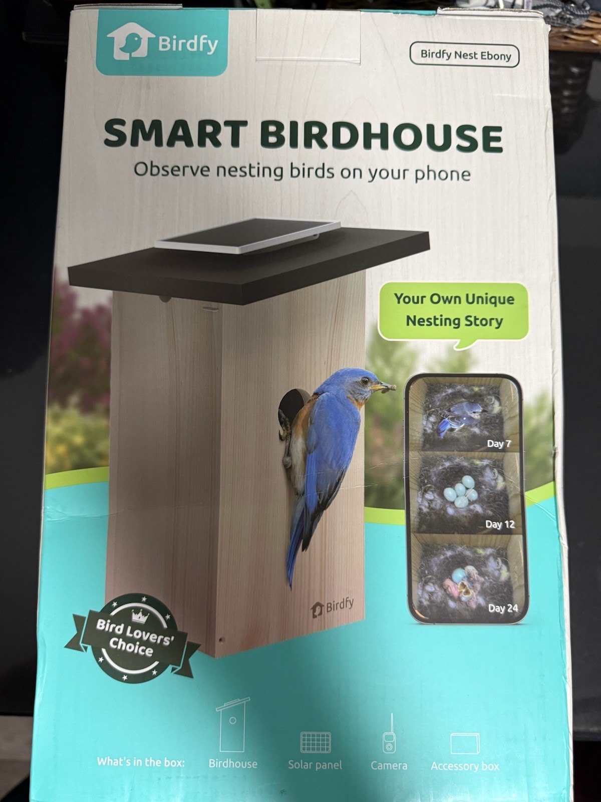 Birdfy Nest Ebony Bird House for outside Solar Powered, 1080P HD Live View