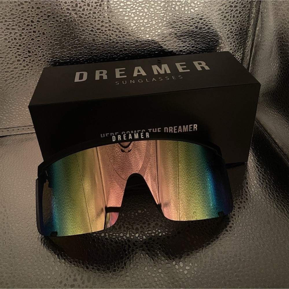 Dreamer  Sunglasses Shield Multicolor Mirror Lens Black Plastic Frame