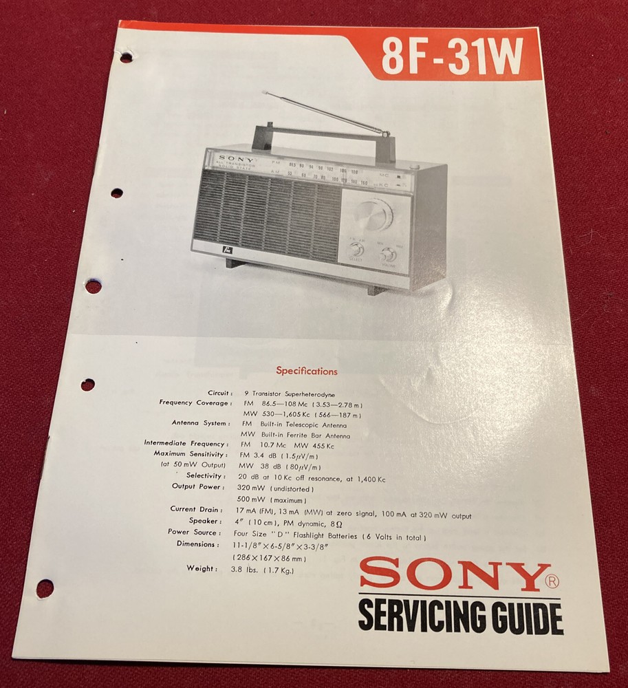 Original 1965 8F-31W Sony Servicing Guide