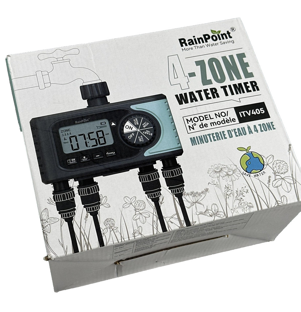 RainPoint 4-Zone Water Timer ITV405 Digital Hose Faucet Irrigation Controller