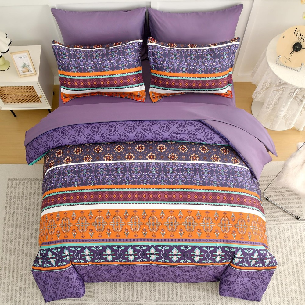 Boho Comforter Set King Size,7 Pieces Bohemian Striped Bedding Comforter Set ...