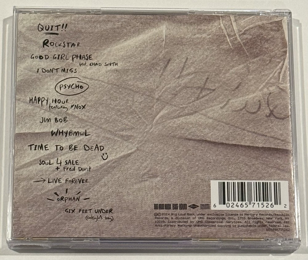 Hardy Autographed Quit!! CD Insert Art Card Signed Edition CD