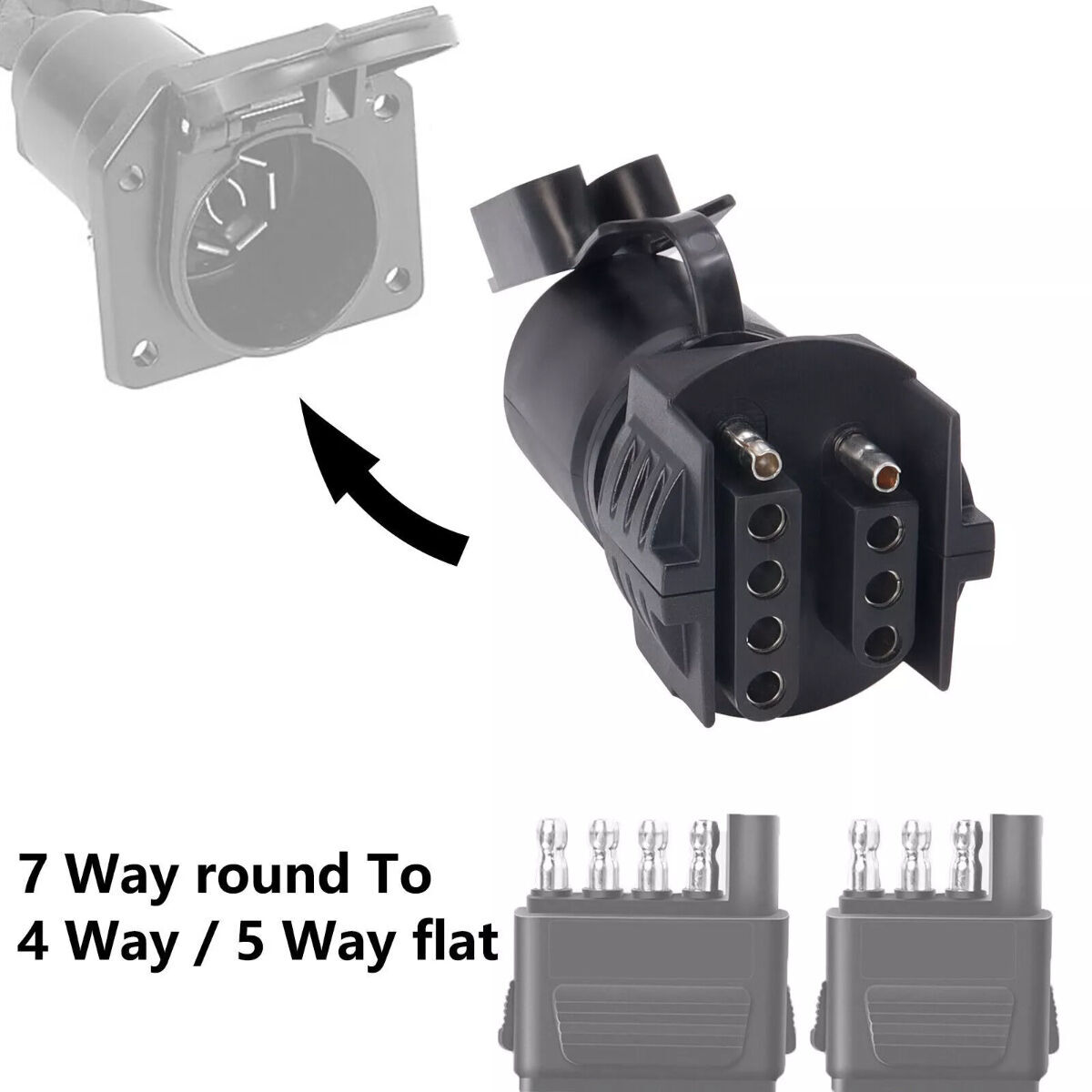 7 Way Round to 4/5 Pins Flat Trailer Wiring Plug Adapter for Truck RV Tow Hitch