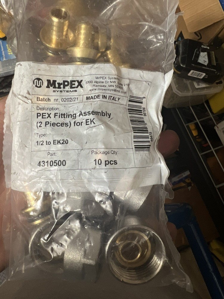 Pex fitting assembly 1/2 to EK20 10 pcs