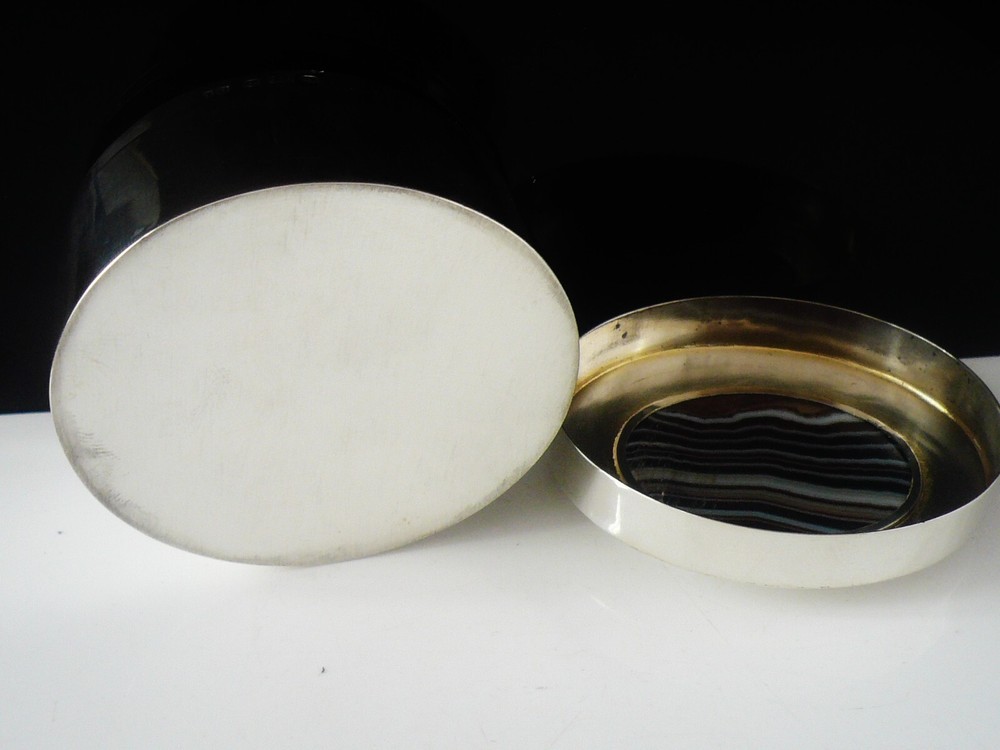 Sterling Silver Box , Large Agate Set Lid, Thomas Ducrow, Birmingham 1903