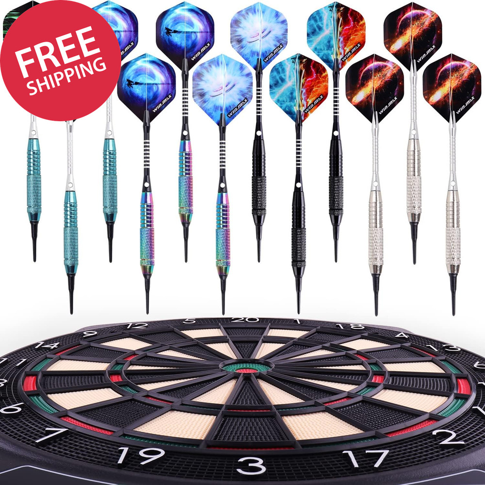 Soft Tip Darts Set 12 Pack 18 Gram with 100 Extra Tips Plastic Tip Board Game