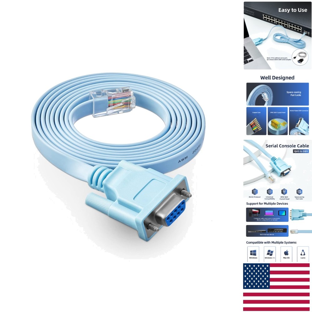 Plug-and-Play DB9 to RJ45 Console Management Cable - Reliable Data Transfer