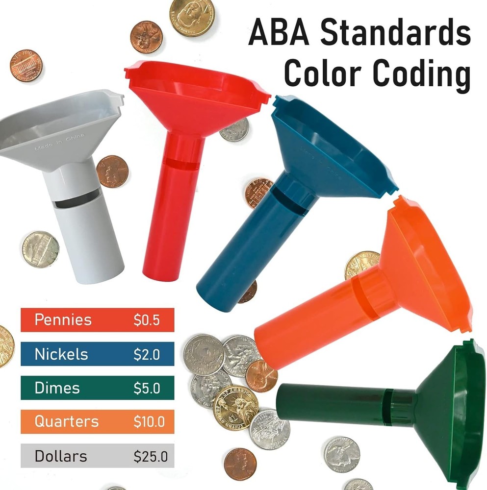 Effortless Coin Sorting: 175 Flat Striped Wraps & 5 Strong Sorting Tubes
