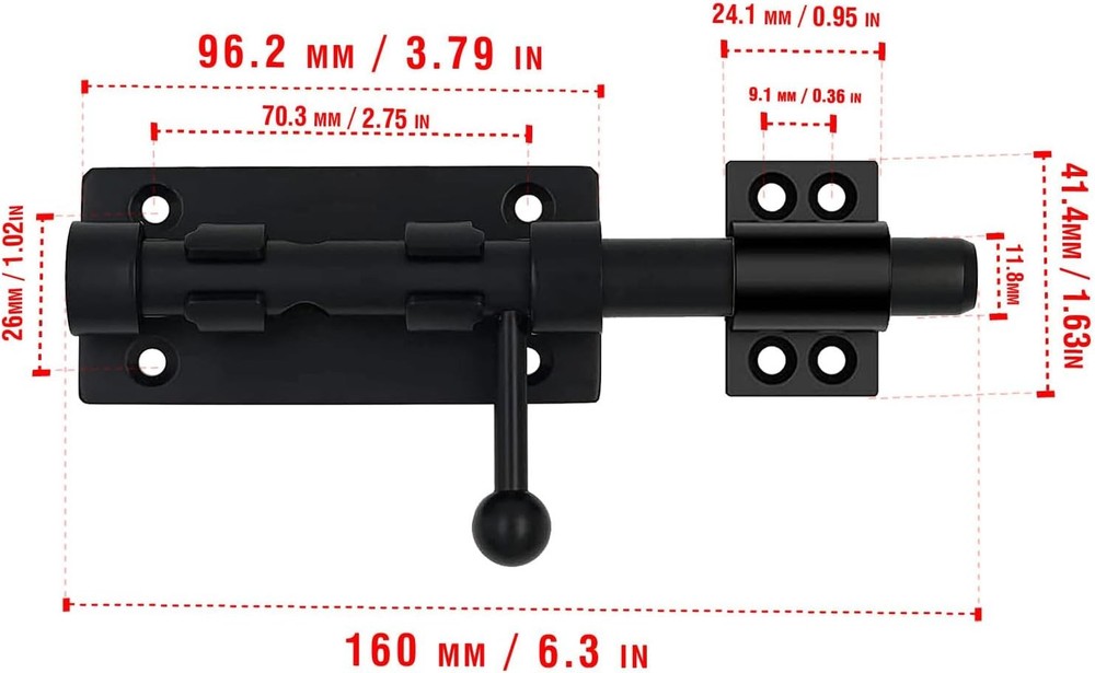 Slide Bolt Gate Latch, 6.3 Inch Heavy Duty Solid 2 Pack & Black inch
