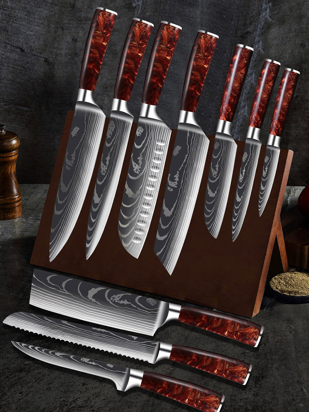 Japanese Damascus Pattern Chef Knives Stainless Steel Cleaver Kitchen Knife Set