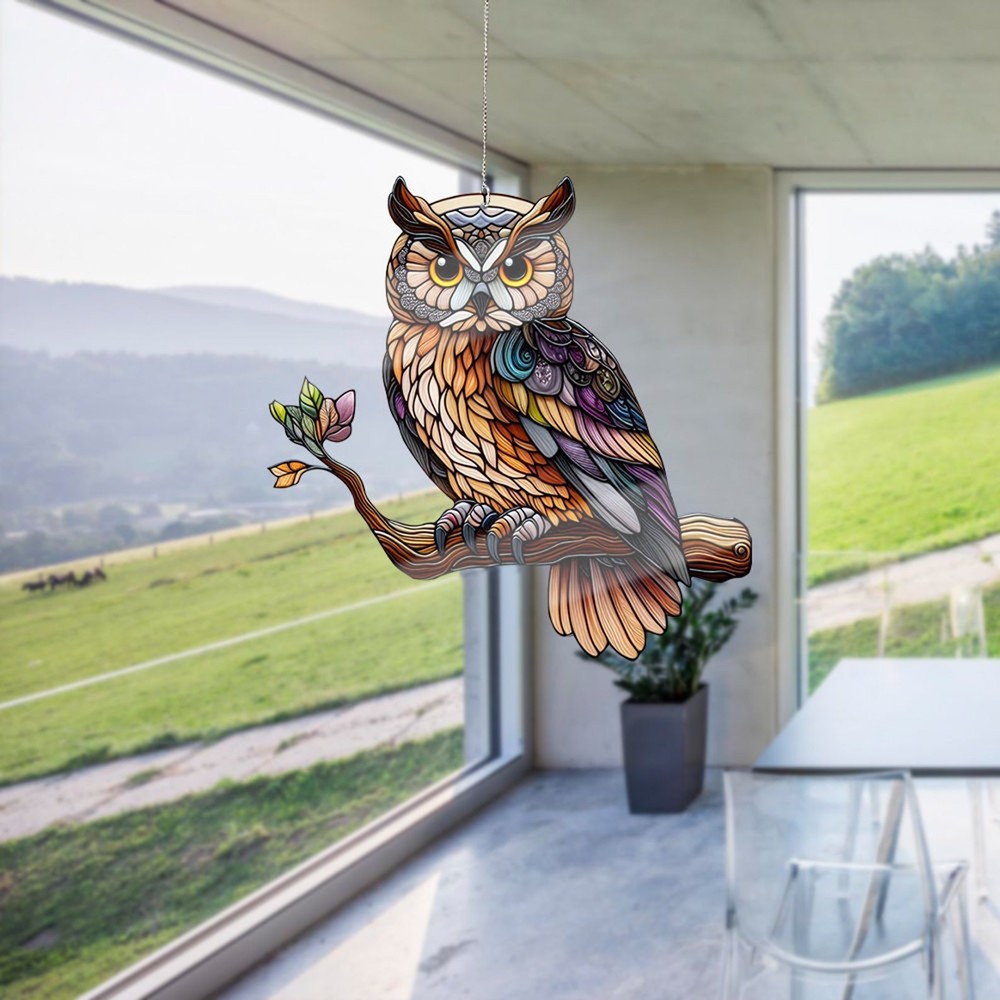Owl Acrylic Window Hanging: Art Decor 8in
