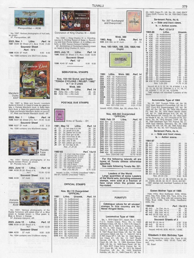 Tuvalu SCOTT 2026 STAMP CATALOGUE pages