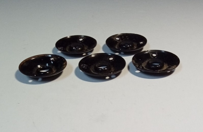 Black Porcelain (3) Drawer Pull Knobs (5) Door Rosette Plates Salvage