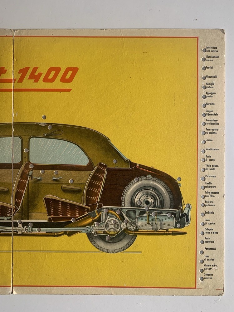 VINTAGE FIAT 1400 CAR TECHNICAL SHEET PANEL