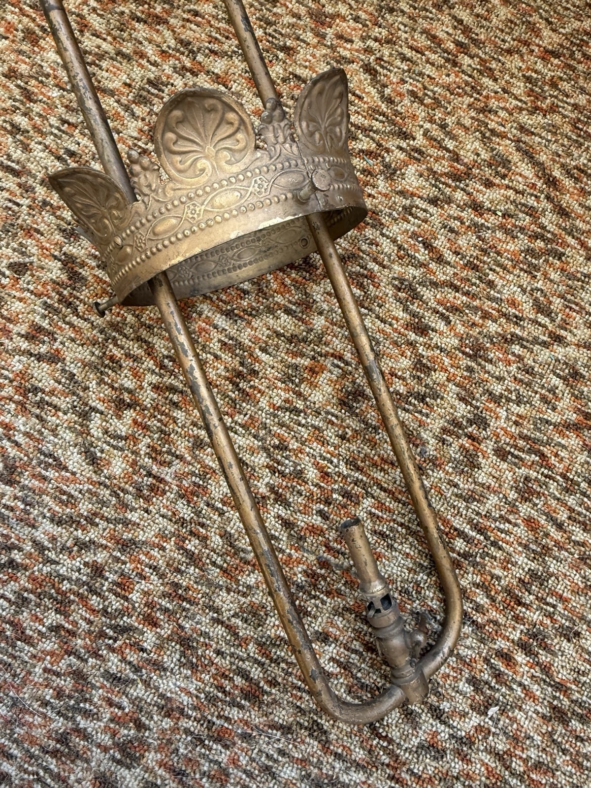 Antique Gas Pendant Hall Light Fixture Frame only to Restore Pressed Brass Crown