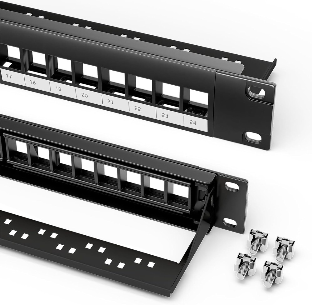 24 Port Blank Keystone Patch Panel, 1U 19 inch Cat6 Patch Panel with Detachab...