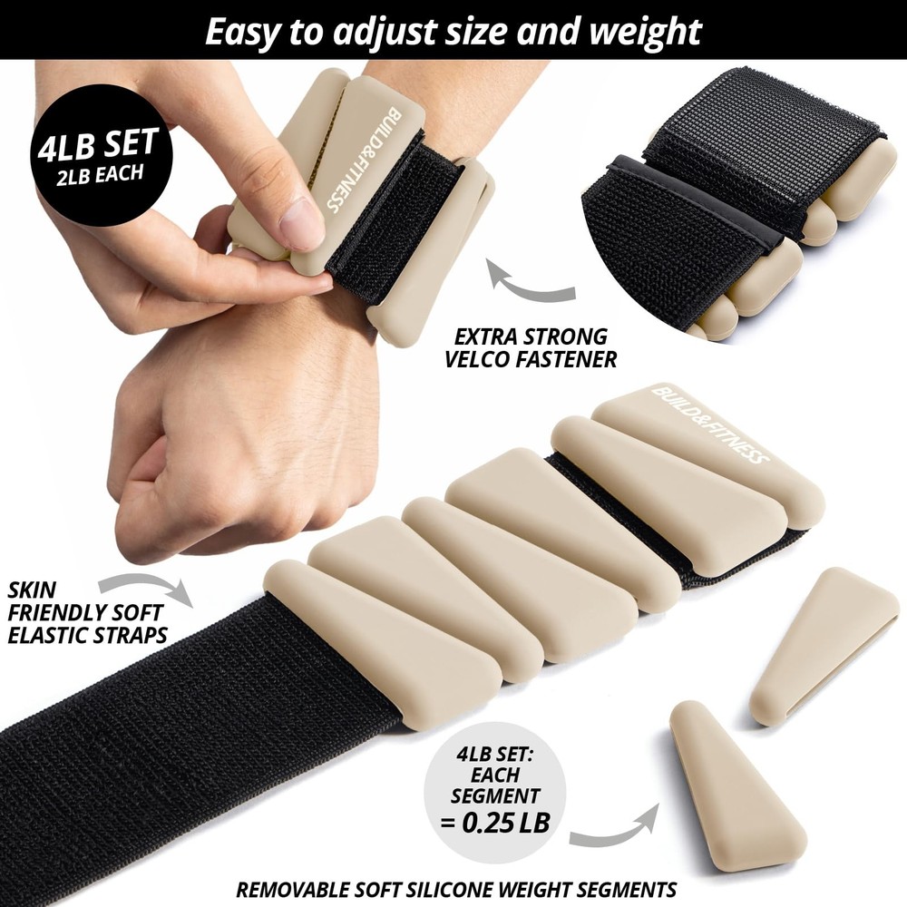 Adjustable Wrist & Ankle Weights Set for Workouts, 1lb or 2lb Each, 4lb Total