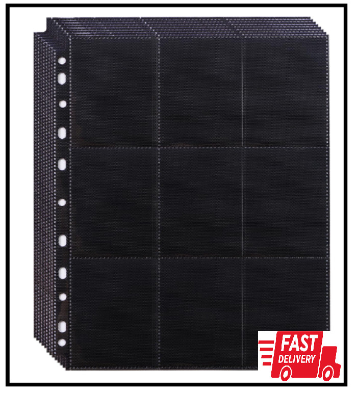 20 Pack 360 Pocket Black Trading Card Sleeves, 9-Pocket Side Loading Sheets