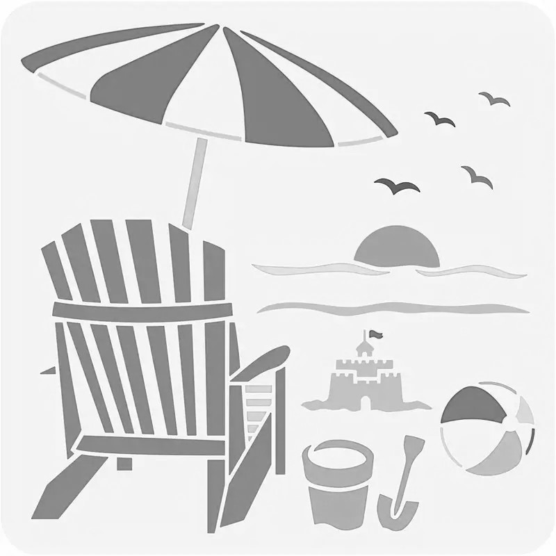 8"x8" Clear Plastic Stencil - Beach (SA751)-