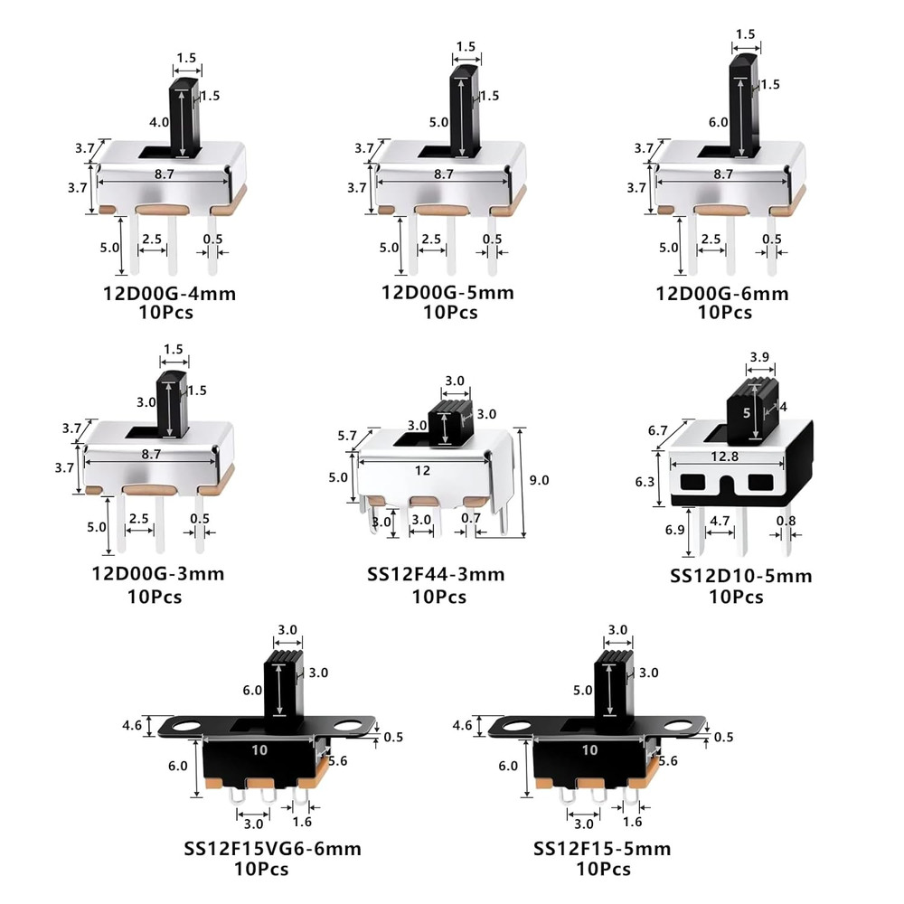 Slide Switch Set Mini Micro Slide Switches SPDT 1P2T Small Toggle Switch Vertica