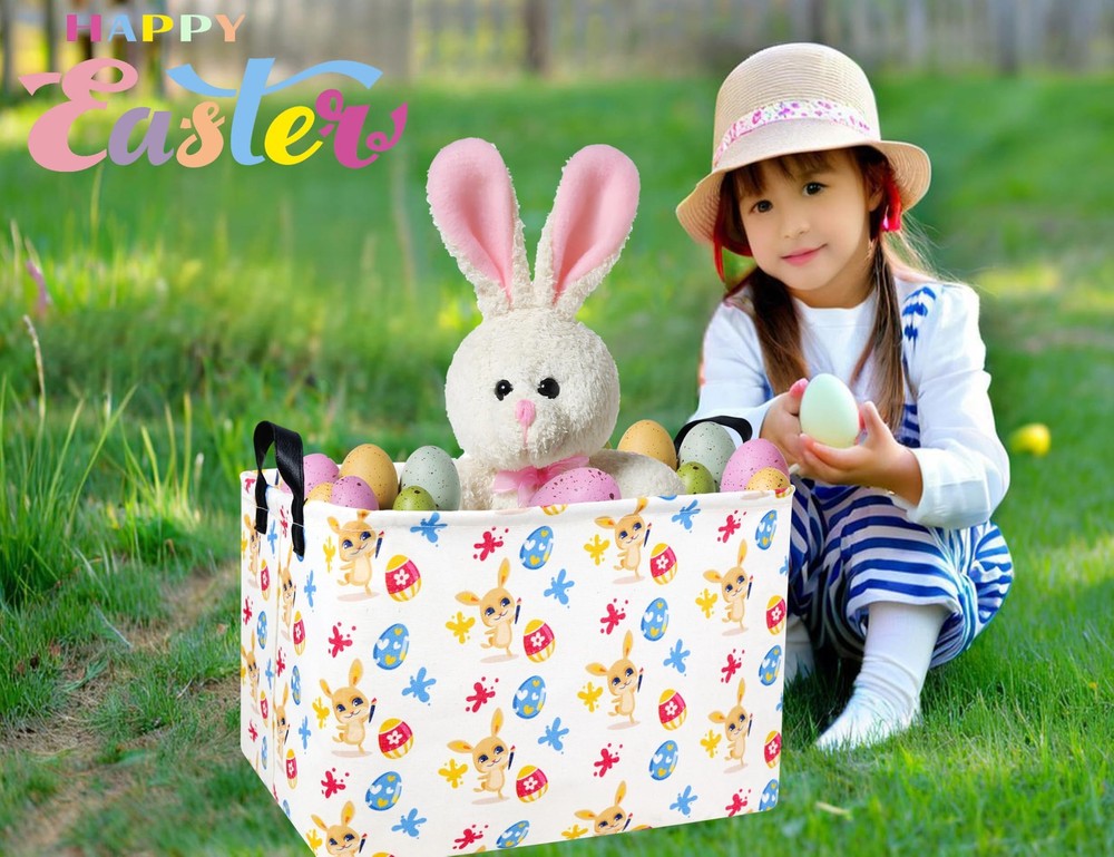 BOOHIT Rectangle Empty Easter Baskets Boy Large Toy Storage Bin Girls collaps...