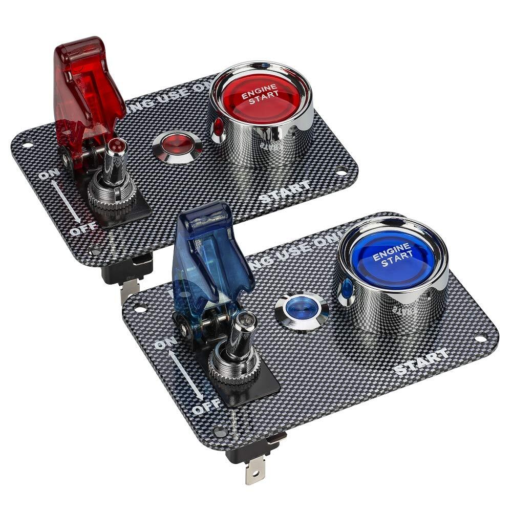 DC12V Racing Car Ignition Switch Panel Carbon Fiber Rocking Switch+Engine Sta...