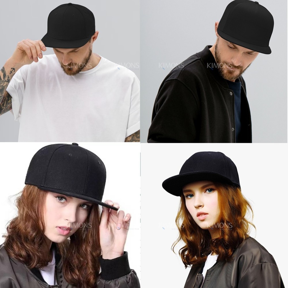 Premium Solid Fitted Baseball Cap Hat Trucker Blank Plain Flat Bill 9 Sizes