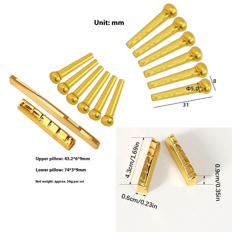 Brass Nut Saddles Set for Guitar Upgrade Includes 6 String Pegs and Component
